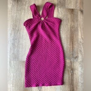 Rolla Coster Fuchsia Ring Front Textured Knit Mini Dress Size M Y2K Vibes